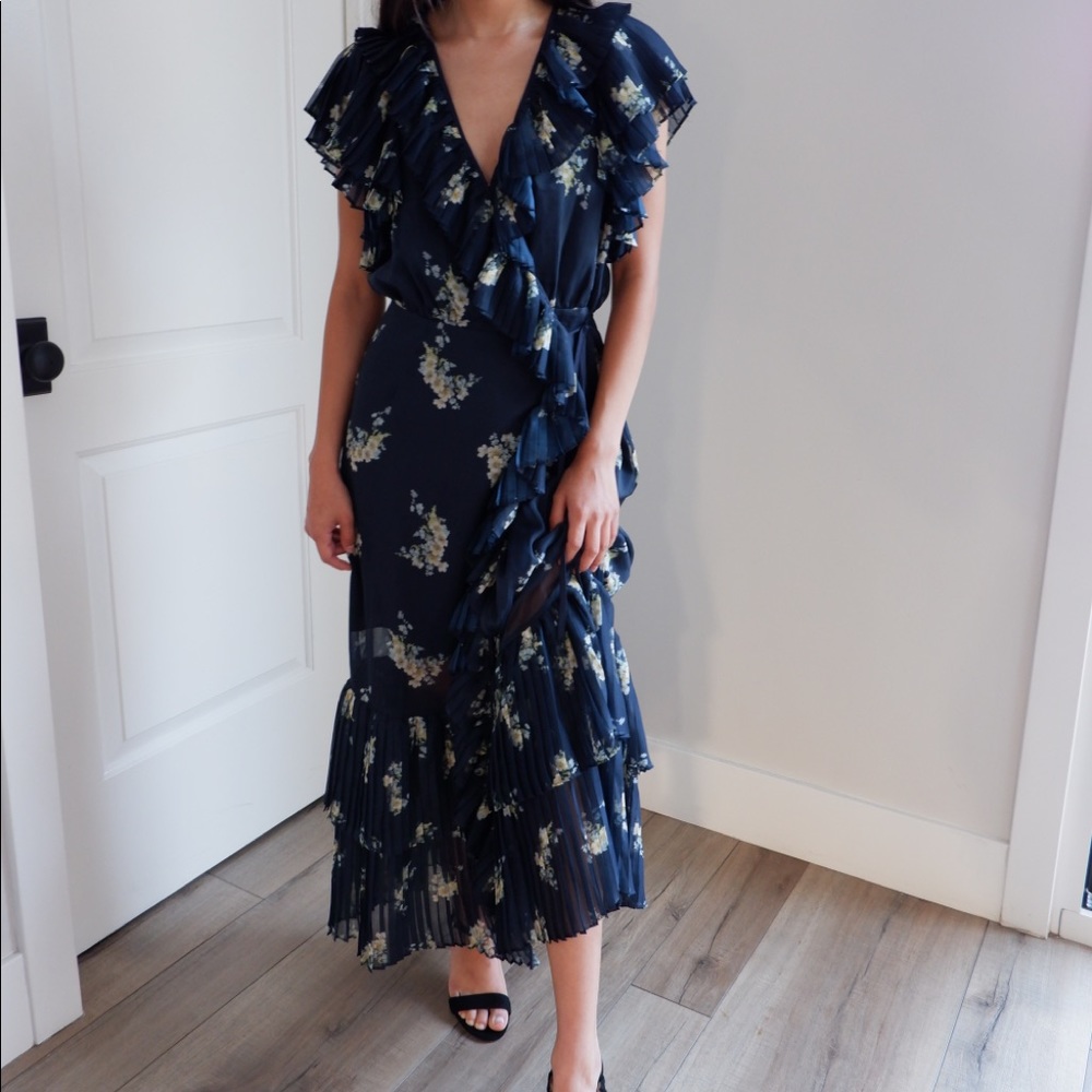 Stevie May Midnight Blooms Wrap Midi Dress Small NWT